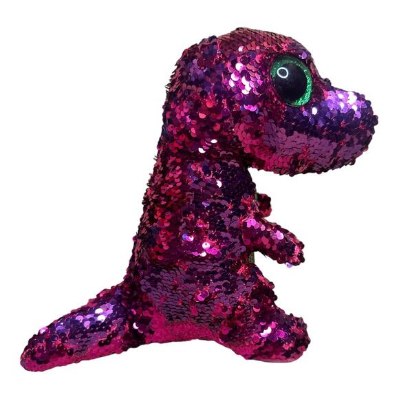 TY Stompy Flippables Pink Green Sequence Dinosaur Toy Beanie NWT - Picture 1 of 5